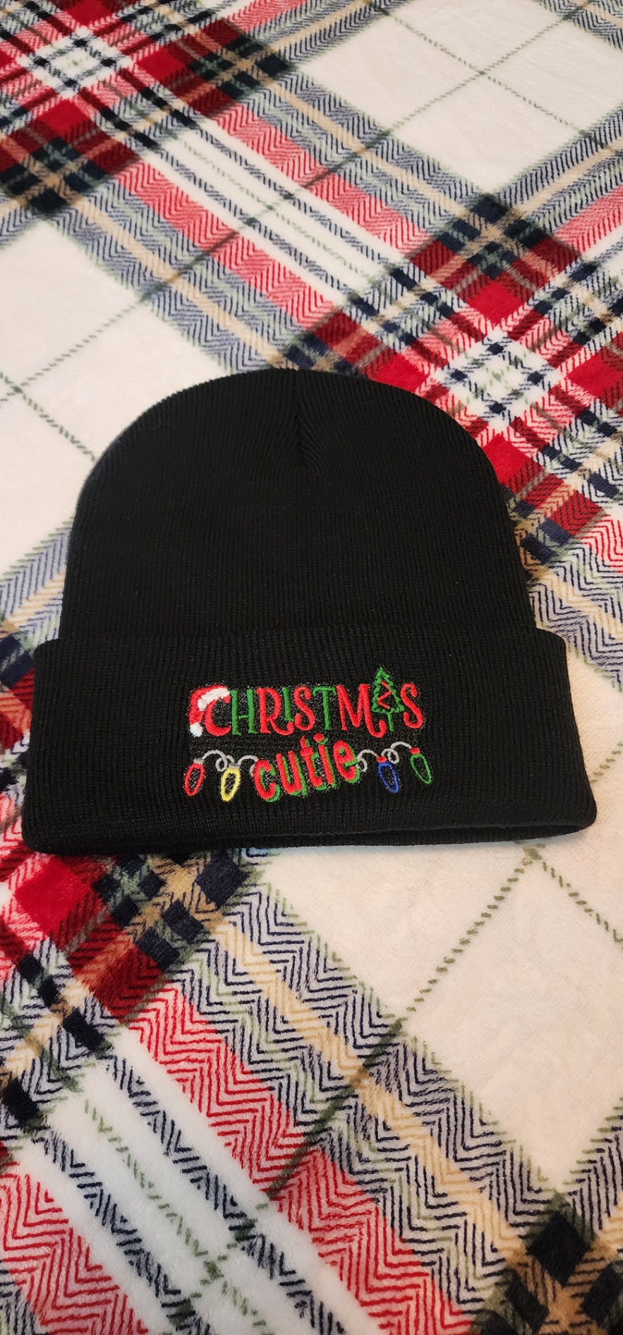 Embroidered Beanie - "Christmas Cutie" Unisex Cozy Fit With 3" Cuff