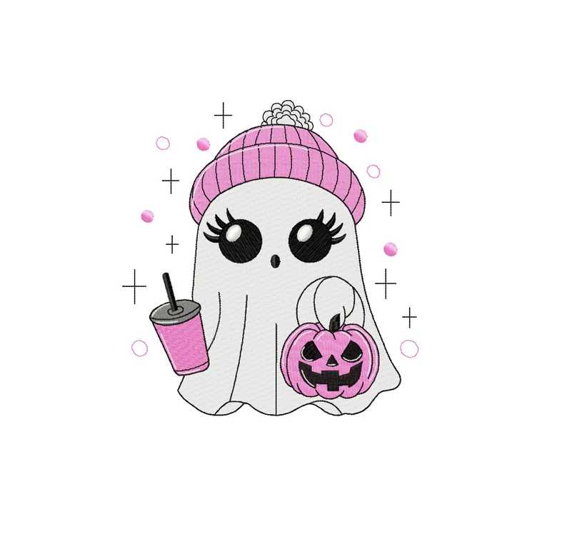 Embroidered Hoodie - "PINK BABY GHOST PUMPKIN LATTE"