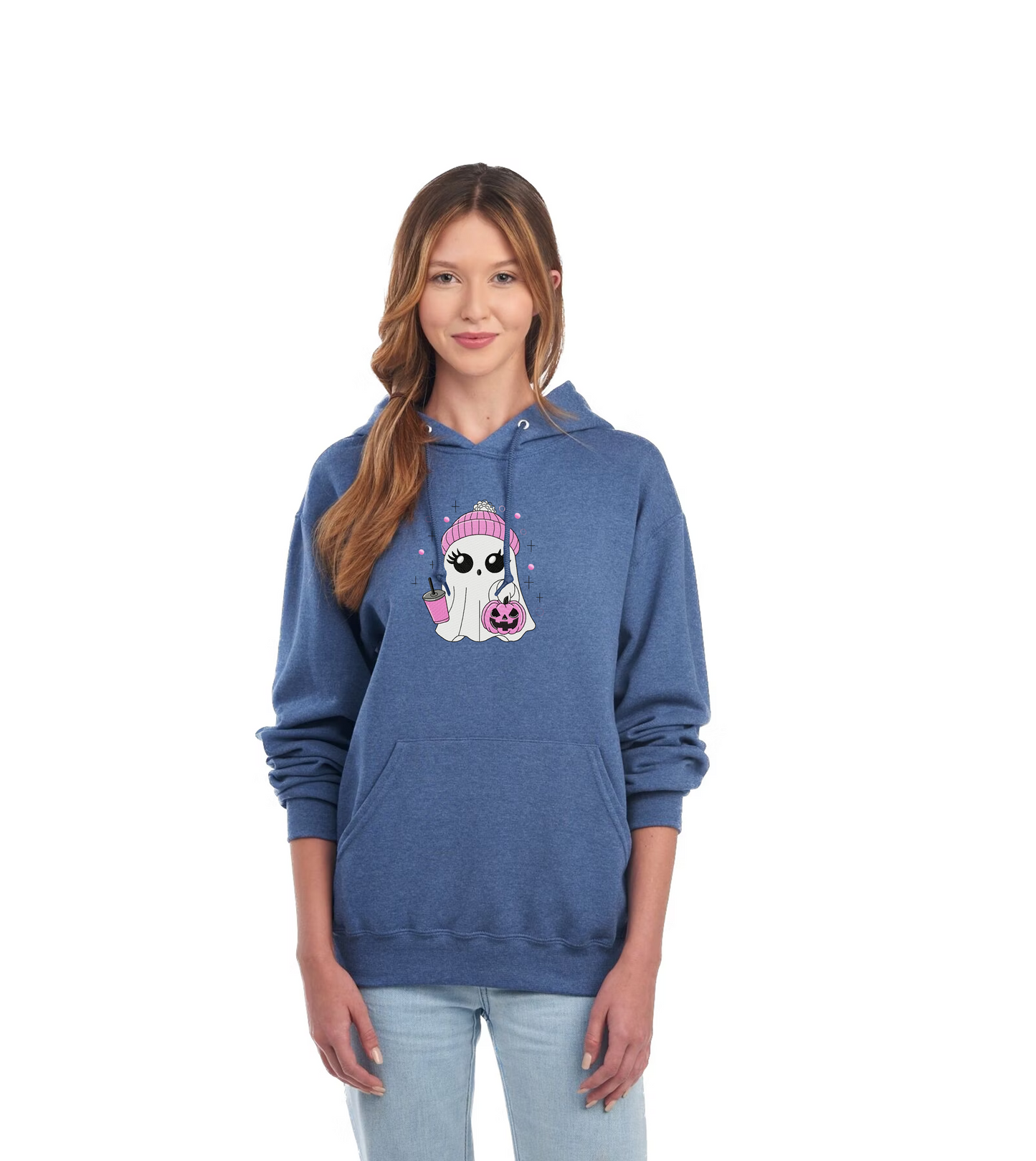 Embroidered Hoodie - "PINK BABY GHOST PUMPKIN LATTE"